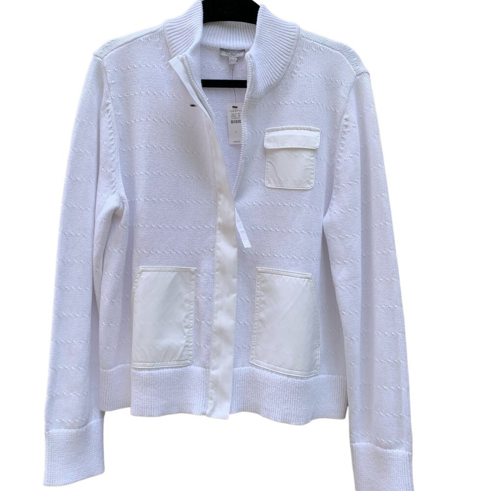 NWT T by Talbots Womens White Bomber-Style Cardigan Size Large